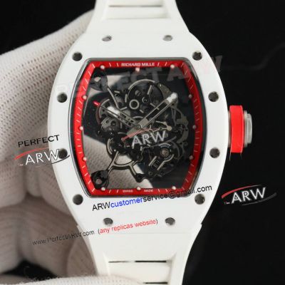 1:1 Swiss Replica Richard Mille RM 055 Bubba Watson White Ceramic Case Rubber Strap Watch